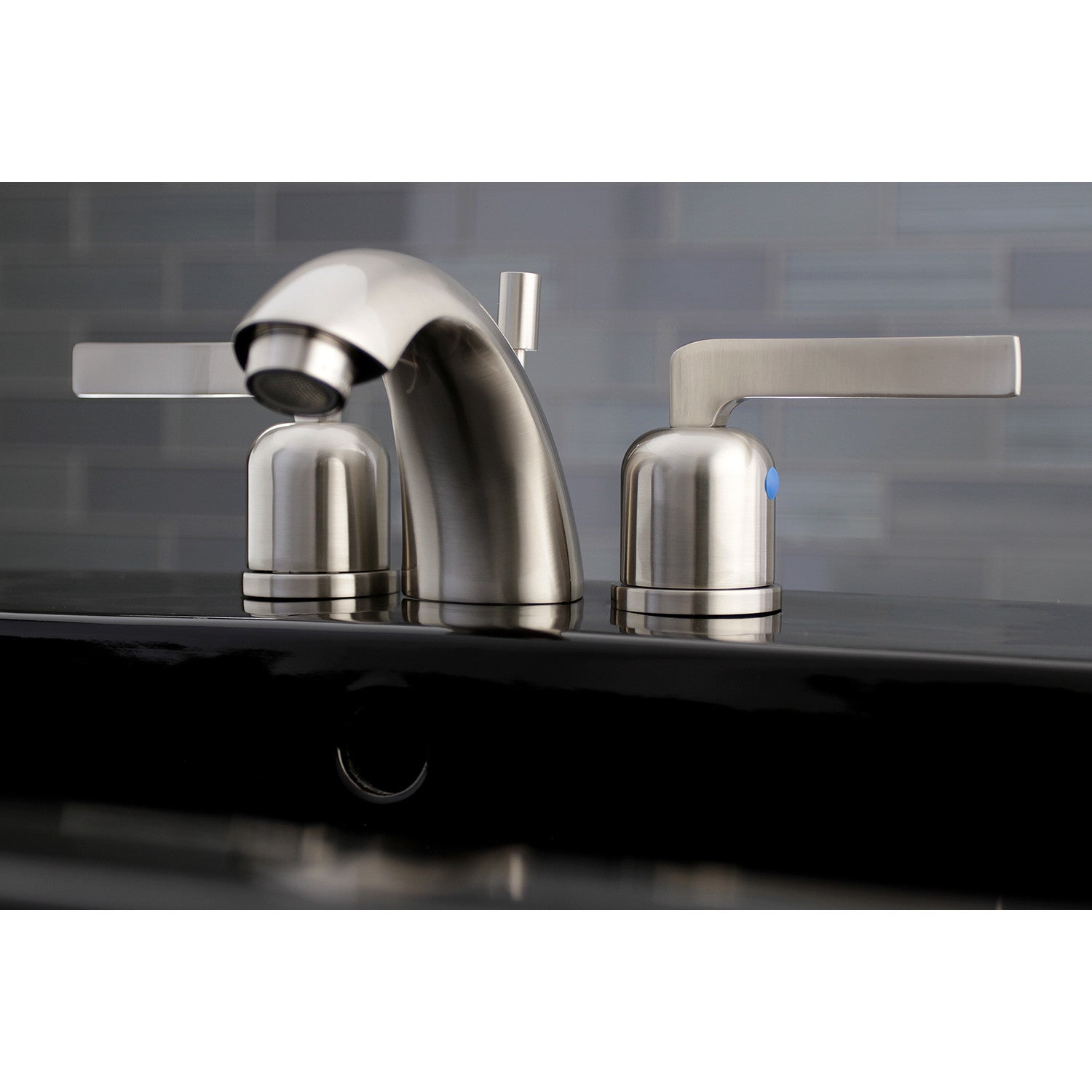 Kingston Tulare KB8958EFL - Centurion Two-Handle 3-Hole Deck Mount Mini-Widespread Bathroom Faucet with Pop-Up Drain, Brushed Nickel — thumbnail 2